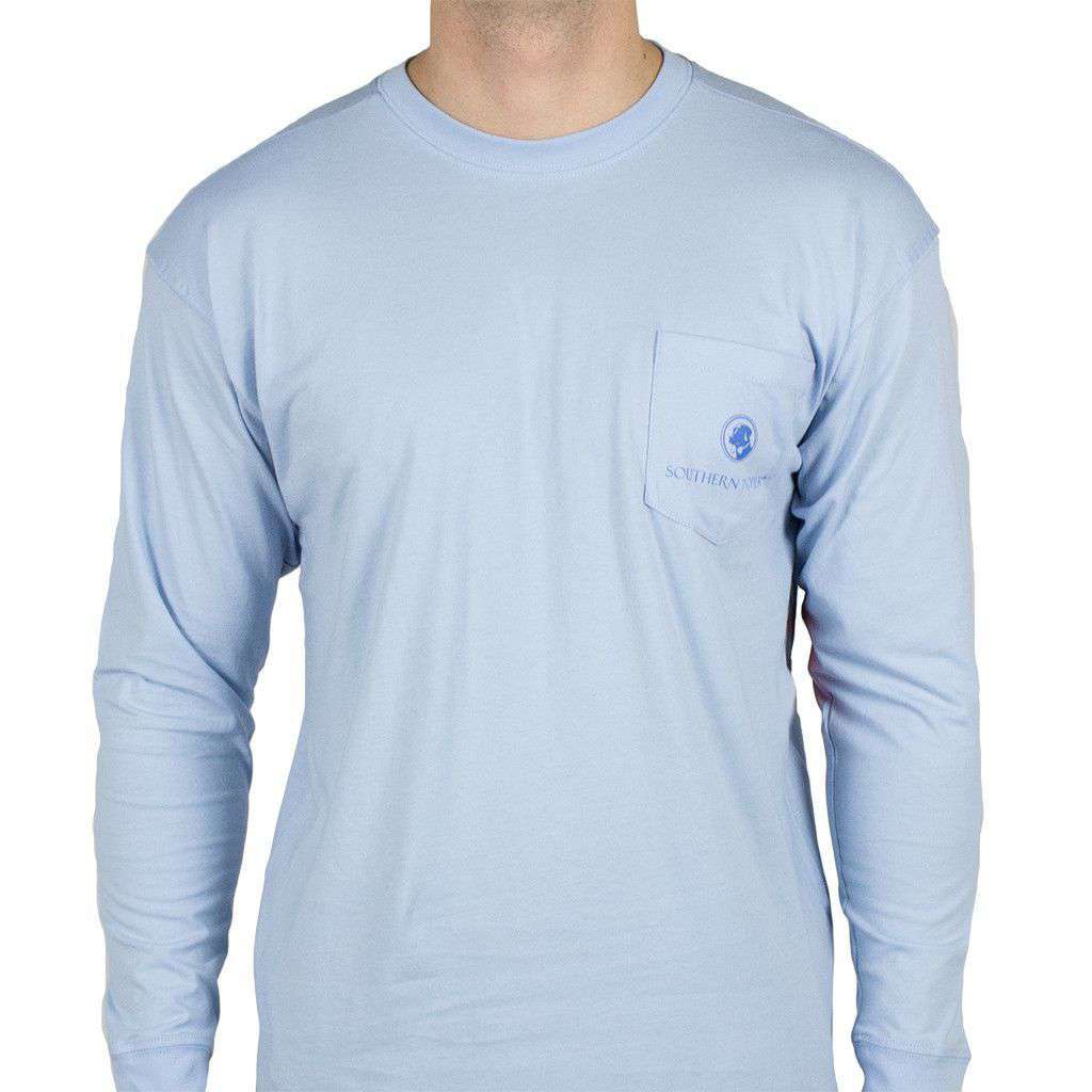 Defender of the South Long Sleeve Tee in Hydrangea Blue by Southern Proper - Country Club Prep