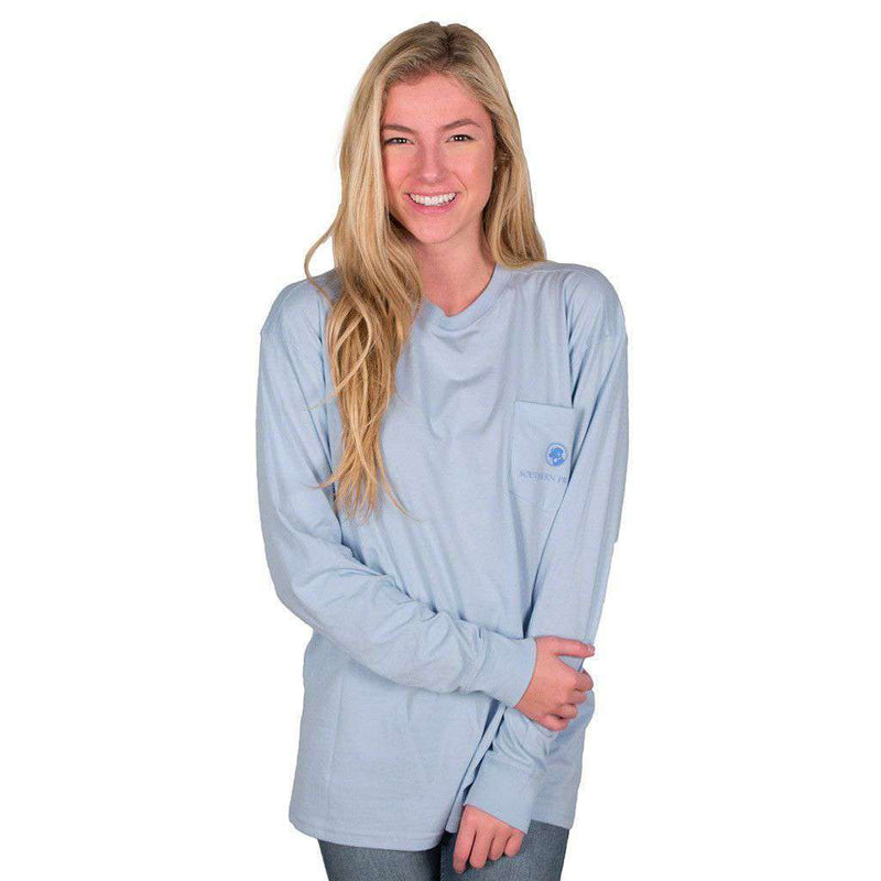 Defender of the South Long Sleeve Tee in Hydrangea Blue by Southern Proper - Country Club Prep