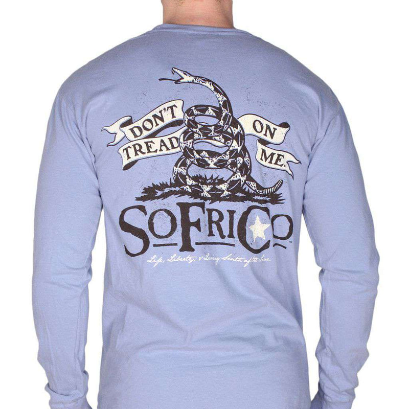 Don't Tread on Me Long Sleeve Pocket Tee in Washed Denim by Southern Fried Cotton - Country Club Prep