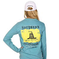 Don't Tread On Me Long Sleeve Tee Shirt in Seafoam by Southern Fried Cotton - Country Club Prep