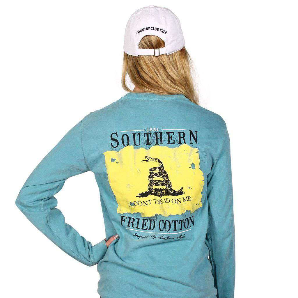 Don't Tread On Me Long Sleeve Tee Shirt in Seafoam by Southern Fried Cotton - Country Club Prep