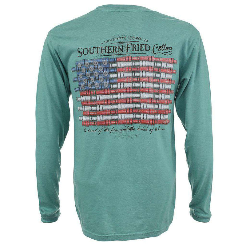 Duck Call Flag Long Sleeve Tee Shirt in Light Green by Southern Fried Cotton - Country Club Prep