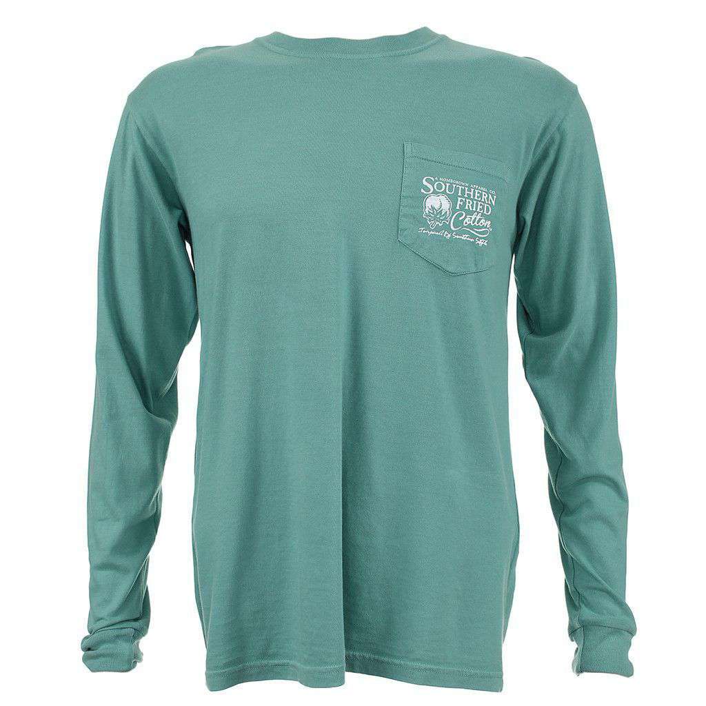 Duck Call Flag Long Sleeve Tee Shirt in Light Green by Southern Fried Cotton - Country Club Prep