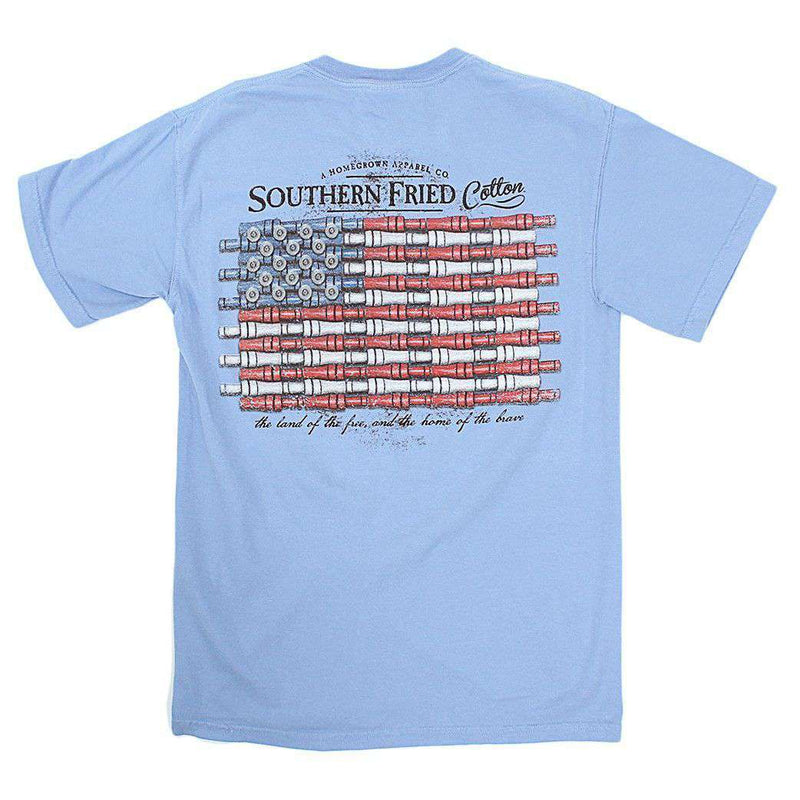 Duck Call Flag Tee Shirt in Washed Denim by Southern Fried Cotton - Country Club Prep