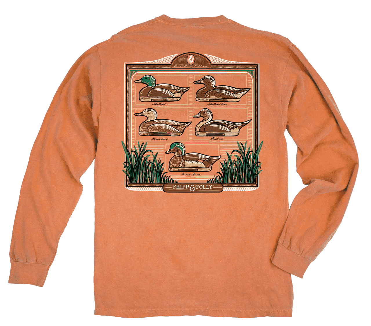 Duck Decoys Long Sleeve Tee in Salmon by Fripp & Folly - Country Club Prep