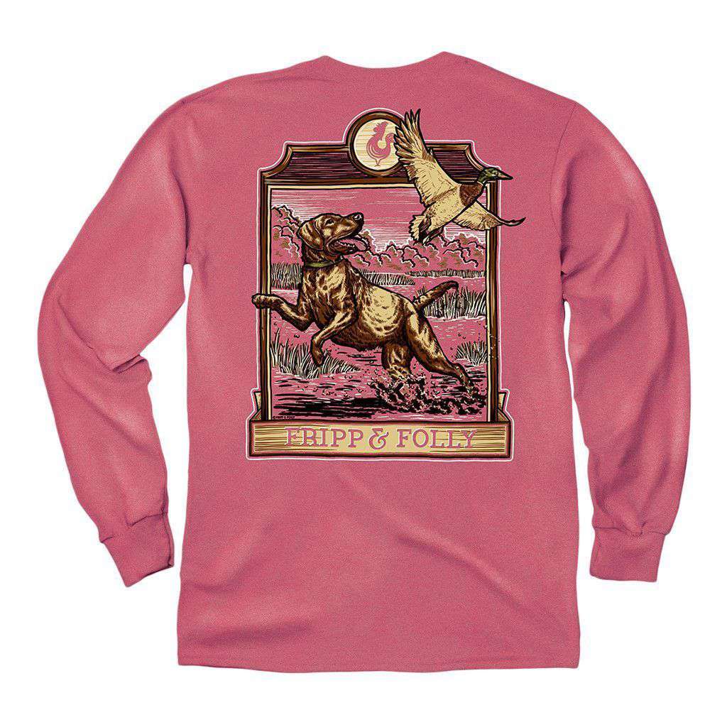 Duck Hunting Dog Long Sleeve Tee Shirt in Crimson by Fripp & Folly - Country Club Prep