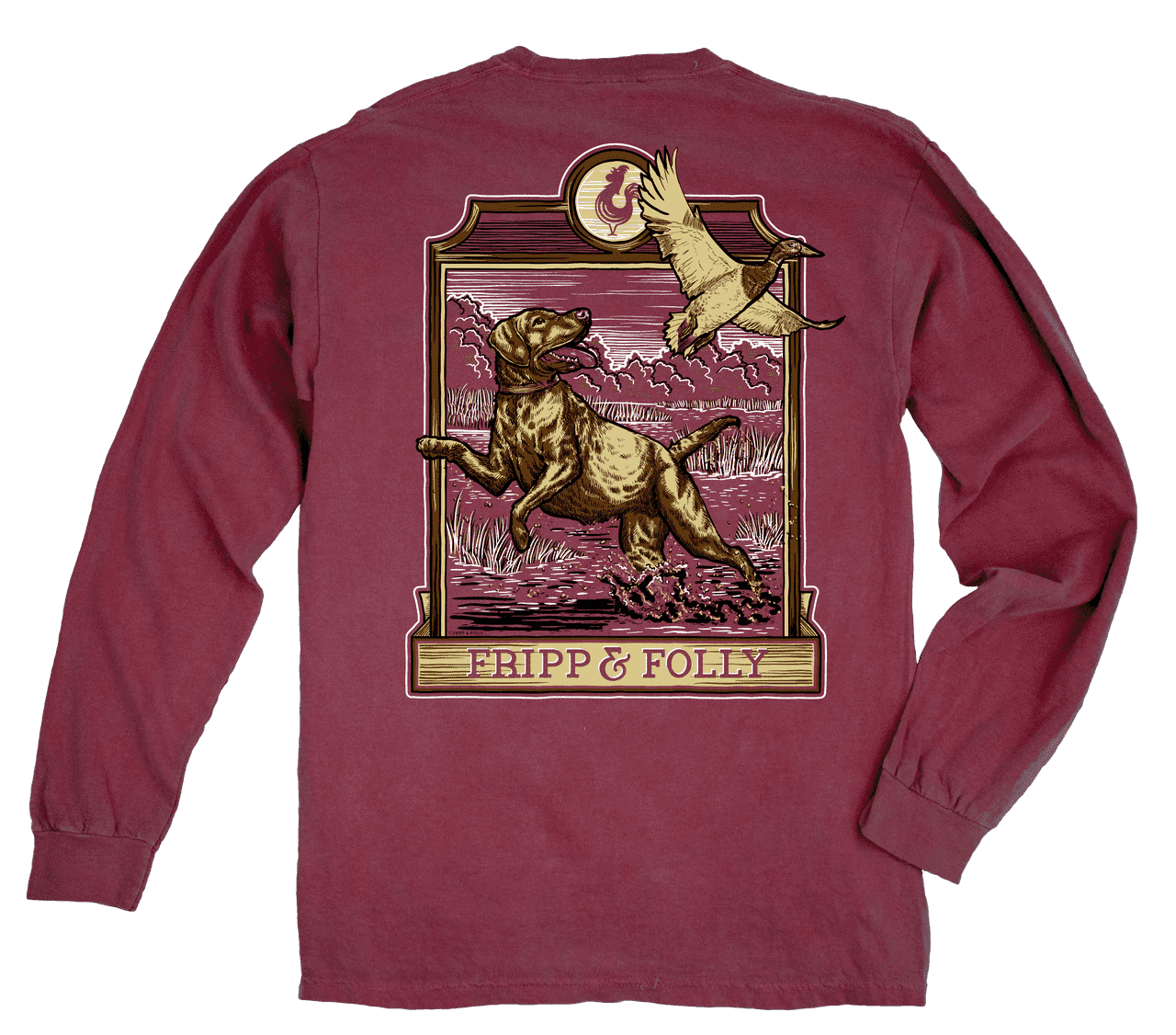 Duck Hunting Long Sleeve Tee in Crimson by Fripp & Folly - Country Club Prep