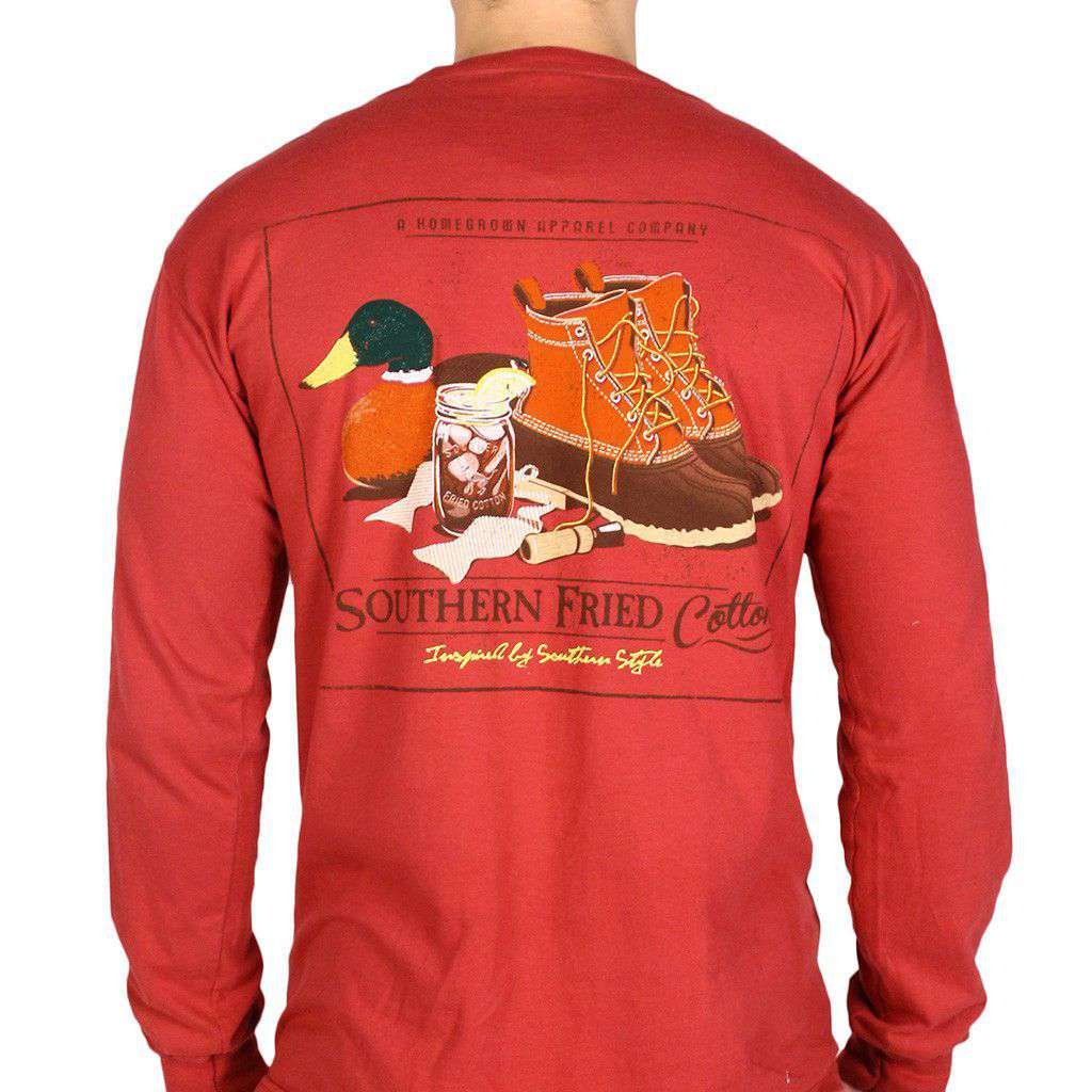 Duck Necessities Long Sleeve Tee Shirt in Chili Red by Southern Fried Cotton - Country Club Prep