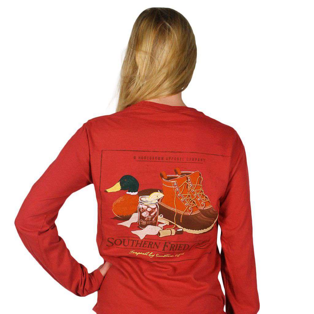 Duck Necessities Long Sleeve Tee Shirt in Chili Red by Southern Fried Cotton - Country Club Prep