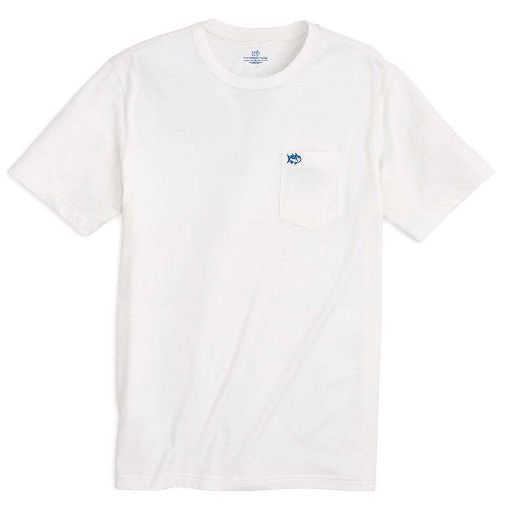 Embroidered Outline Skipjack Pocket Tee Shirt in Classic White by Southern Tide - Country Club Prep