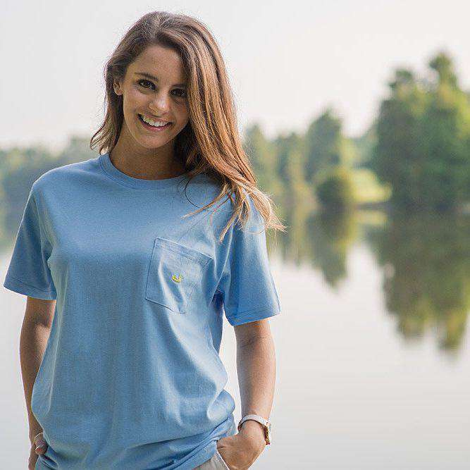 Embroidered Pocket Tee in Breaker Blue w/ Yellow by Southern Marsh - Country Club Prep