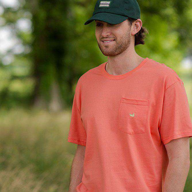 Embroidered Pocket Tee in Coral Red w/ Lime by Southern Marsh - Country Club Prep