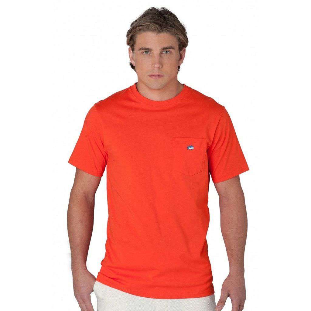 Embroidered Pocket Tee Shirt in Sunset Red by Southern Tide