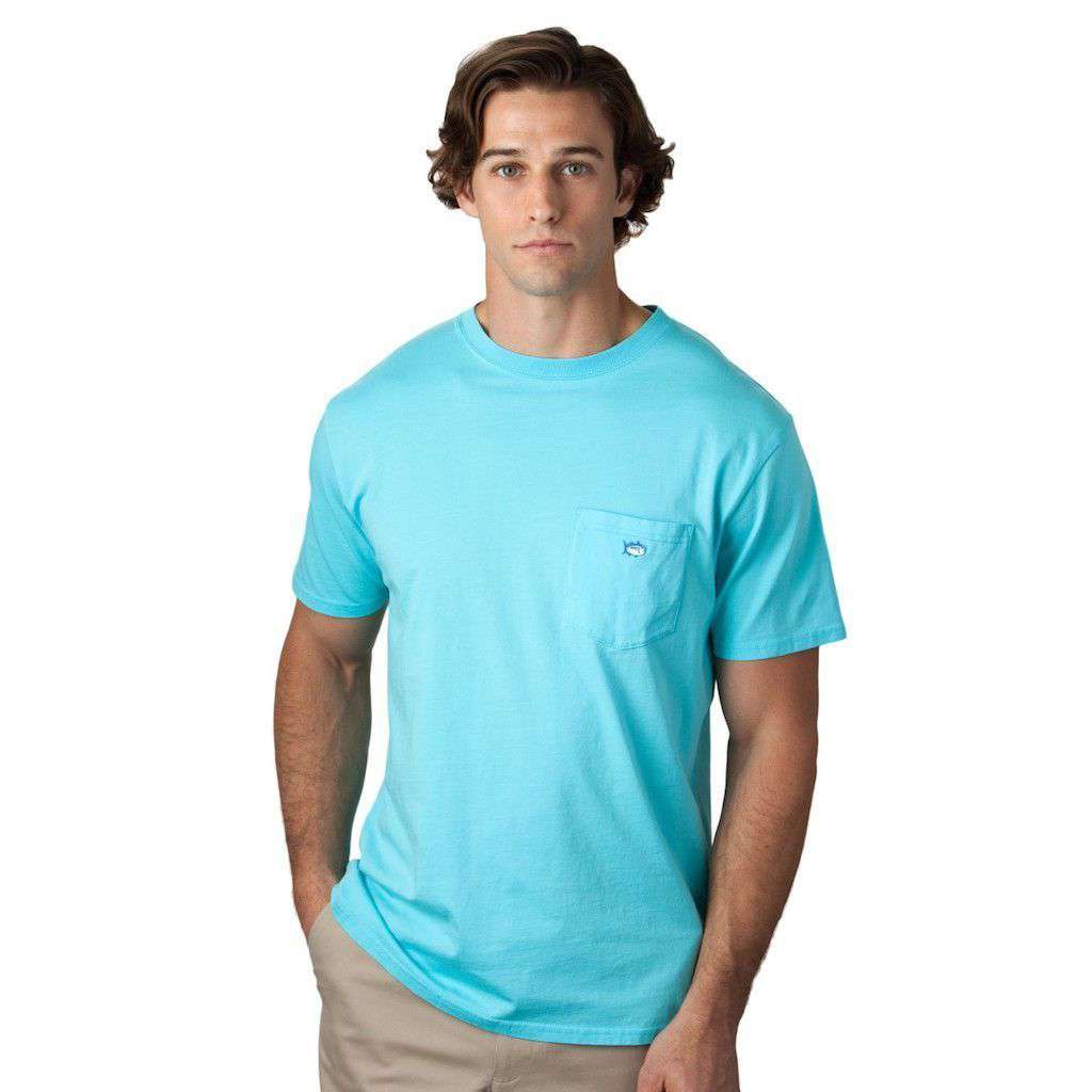 Embroidered Pocket Tee Shirt in Ocean Blue by Southern Tide - Country Club Prep