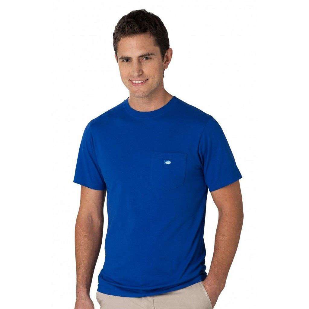 Embroidered Pocket Tee Shirt in University Blue by Southern Tide - Country Club Prep