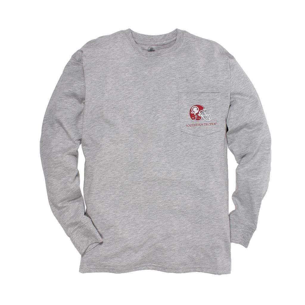 Exclusive Preppy and Football Long Sleeve Tee in Heather Grey by Southern Proper - Country Club Prep