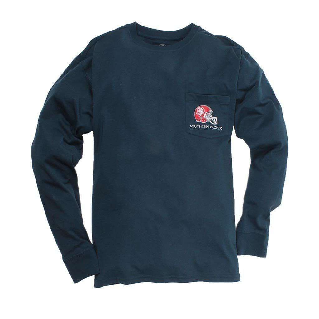 Exclusive Preppy and Football Long Sleeve Tee in Reflecting Pond Navy by Southern Proper - Country Club Prep