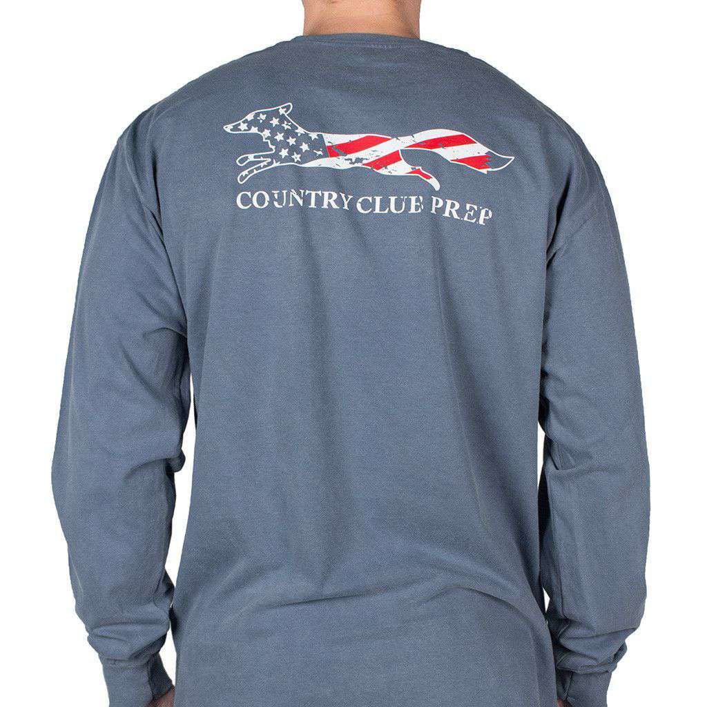 Faded Flag Longshanks Long Sleeve Tee Shirt in Blue Jean by Country Club Prep - Country Club Prep