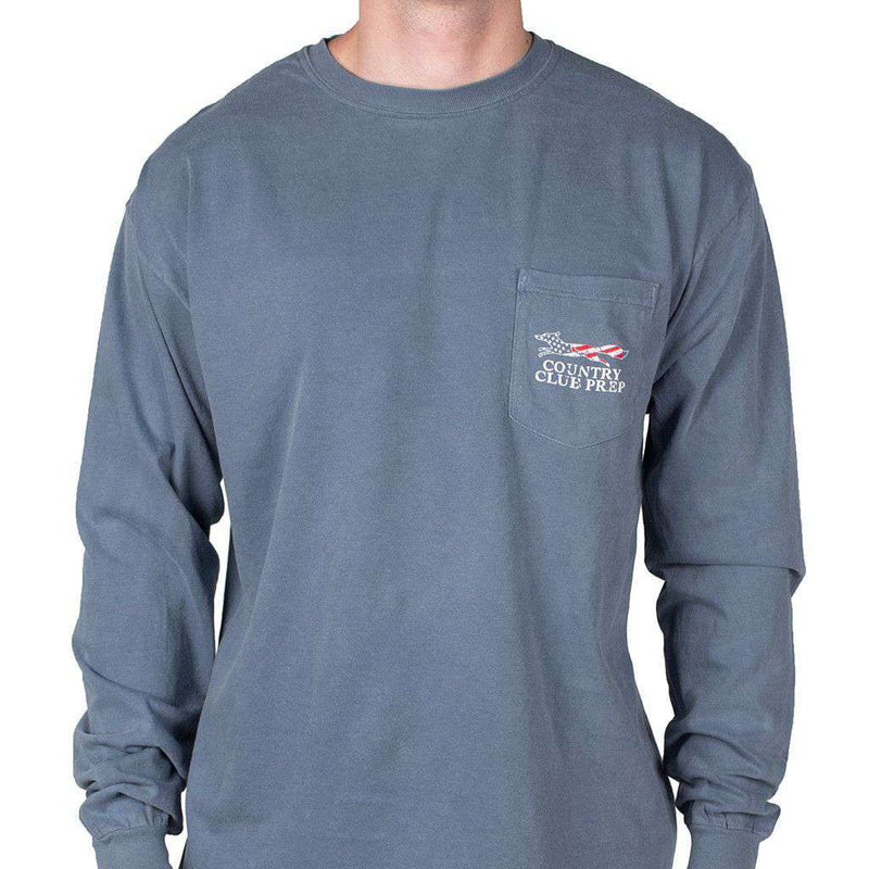 Faded Flag Longshanks Long Sleeve Tee Shirt in Blue Jean by Country Club Prep - Country Club Prep