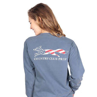 Faded Flag Longshanks Long Sleeve Tee Shirt in Blue Jean by Country Club Prep - Country Club Prep