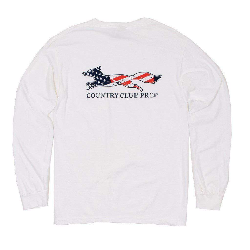 Faded Flag Longshanks Long Sleeve Tee Shirt in White by Country Club Prep - Country Club Prep