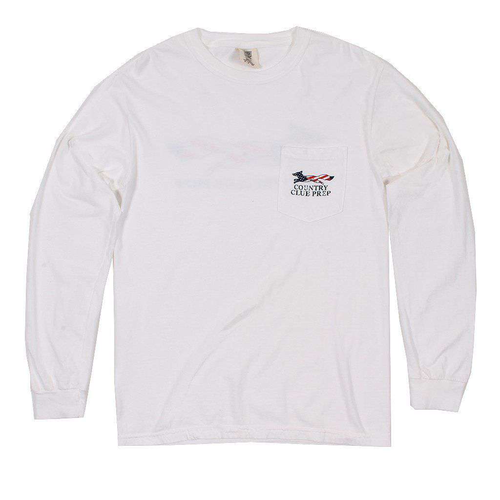 Faded Flag Longshanks Long Sleeve Tee Shirt in White by Country Club Prep - Country Club Prep
