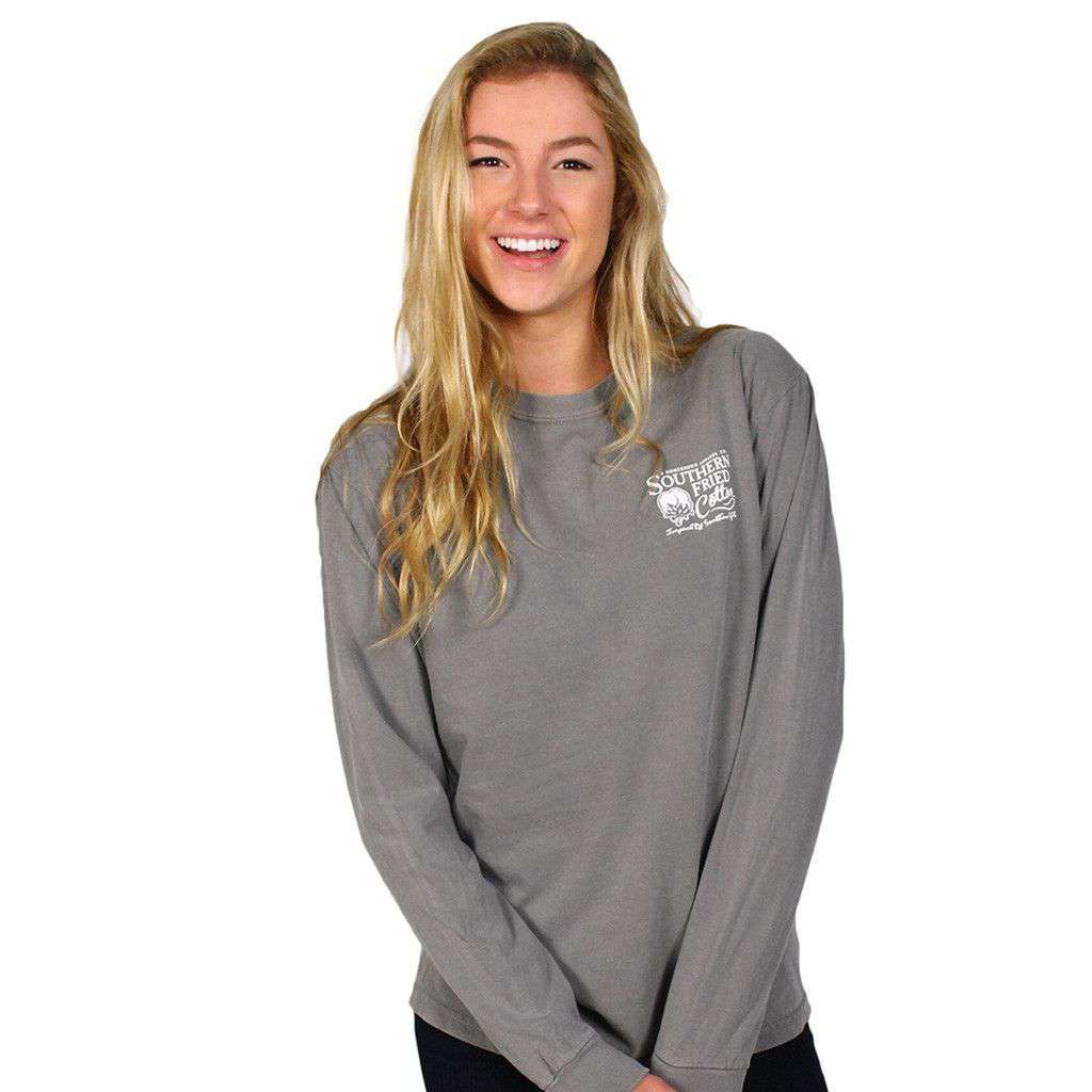 Farm Plate Long Sleeve Tee Shirt in Grey by Southern Fried Cotton - Country Club Prep