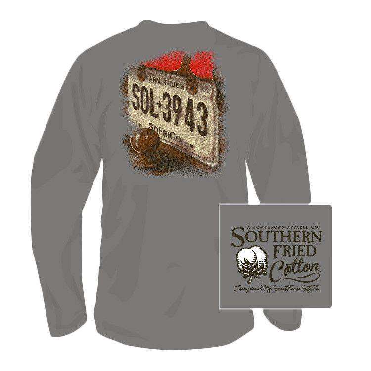 Farm Plate Long Sleeve Tee Shirt in Grey by Southern Fried Cotton - Country Club Prep