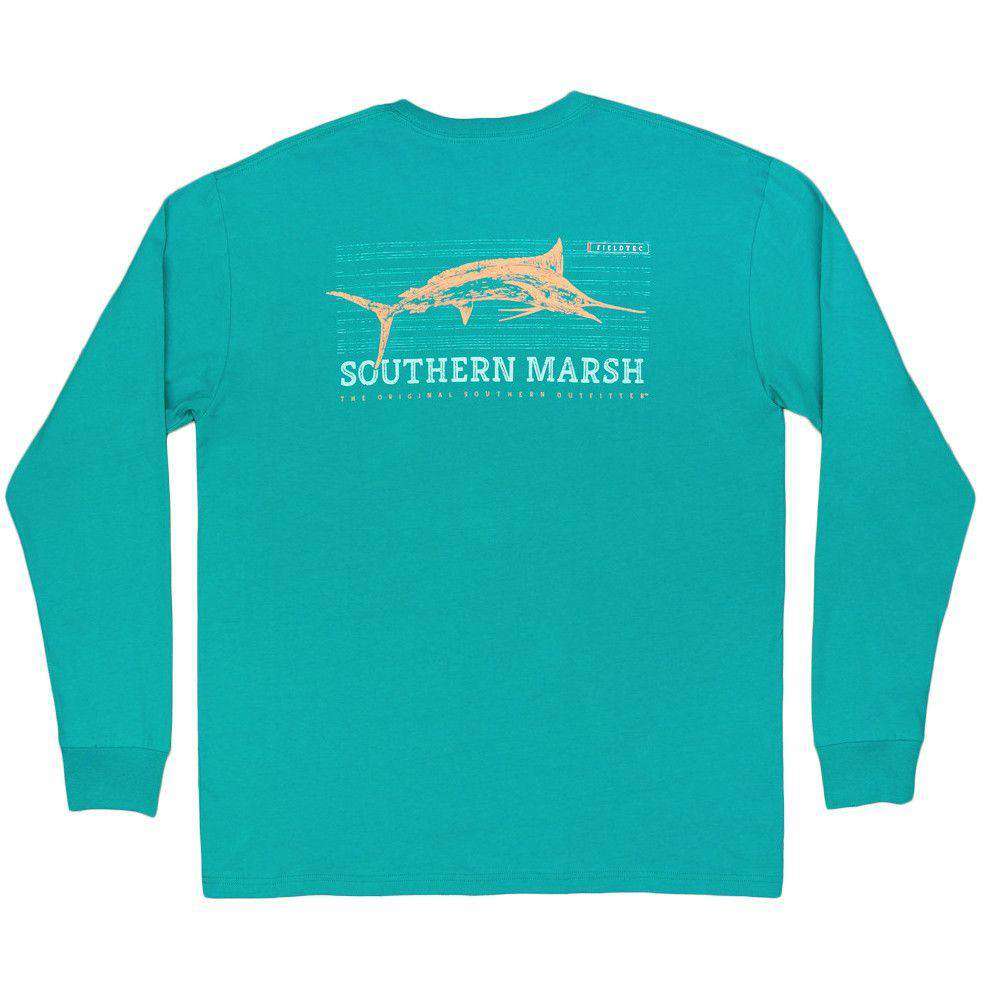 FieldTec Cotton Long Sleeve Marlin Tee in Teal by Southern Marsh - Country Club Prep