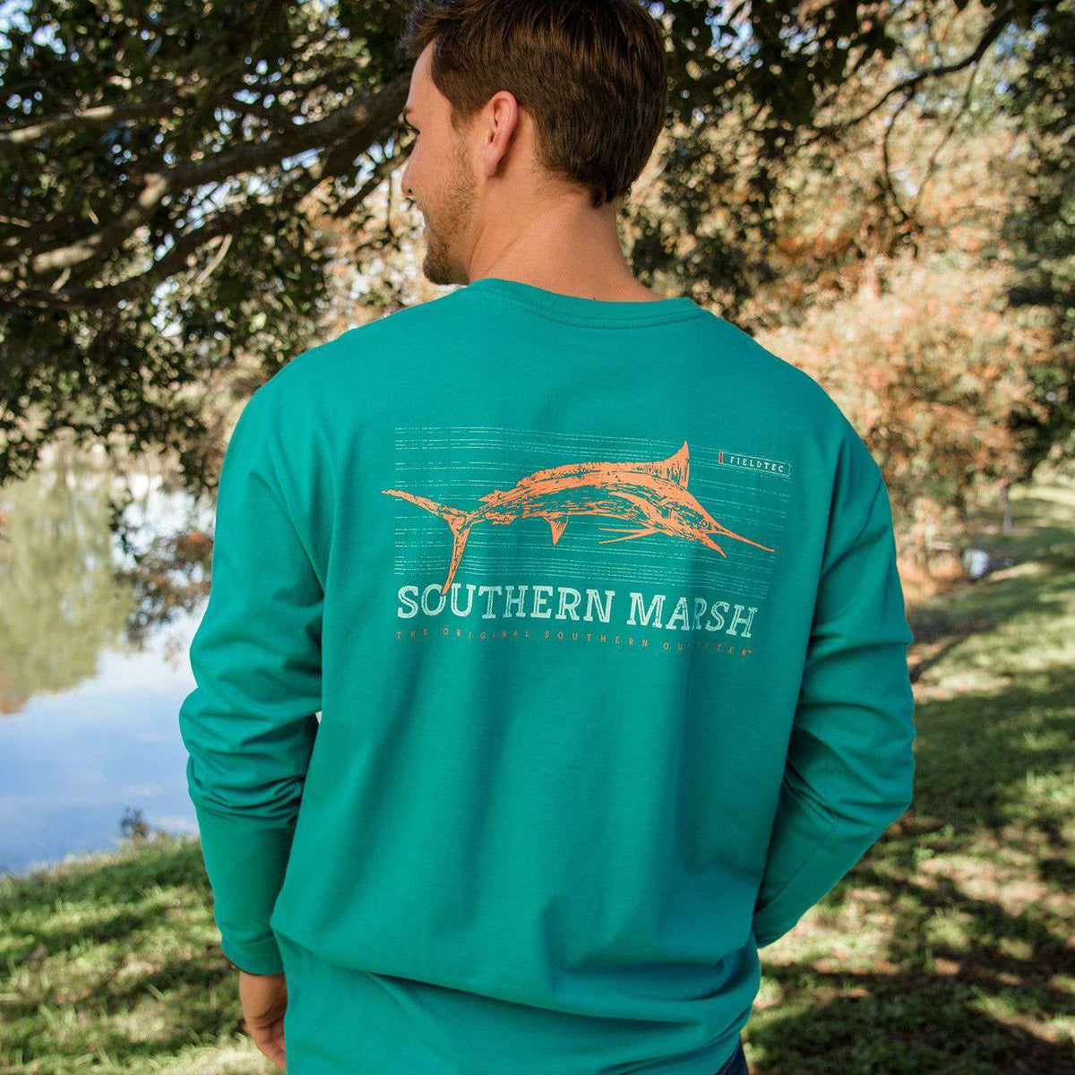 FieldTec Cotton Long Sleeve Marlin Tee in Teal by Southern Marsh - Country Club Prep