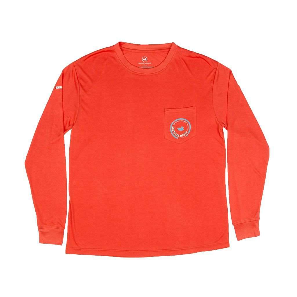 FieldTec Pocket Tee - Long Sleeve in Coral Red by Southern Marsh - Country Club Prep
