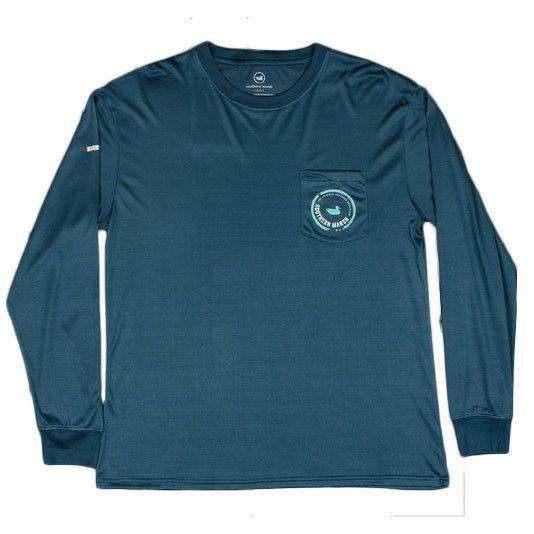 FieldTec Pocket Tee - LONG SLEEVE in Slate with Aquamarine by Southern Marsh - Country Club Prep