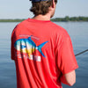 FieldTec Short Sleeve Pompano Pocket Tee in Coral with Electric Blue by Southern Marsh - Country Club Prep