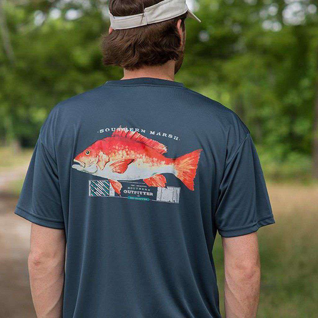 FieldTec Short Sleeve Snapper Tee in Slate with Aquamarine by Southern Marsh - Country Club Prep