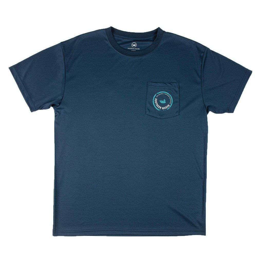 FieldTec Short Sleeve Snapper Tee in Slate with Aquamarine by Southern Marsh - Country Club Prep