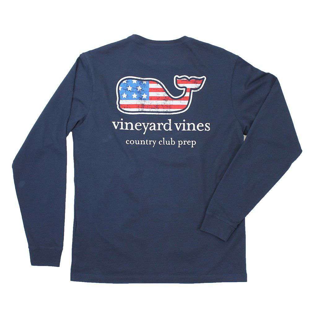 Flag Whale Country Club Prep Long Sleeve Tee in Blue Blazer by Vineyard Vines - Country Club Prep