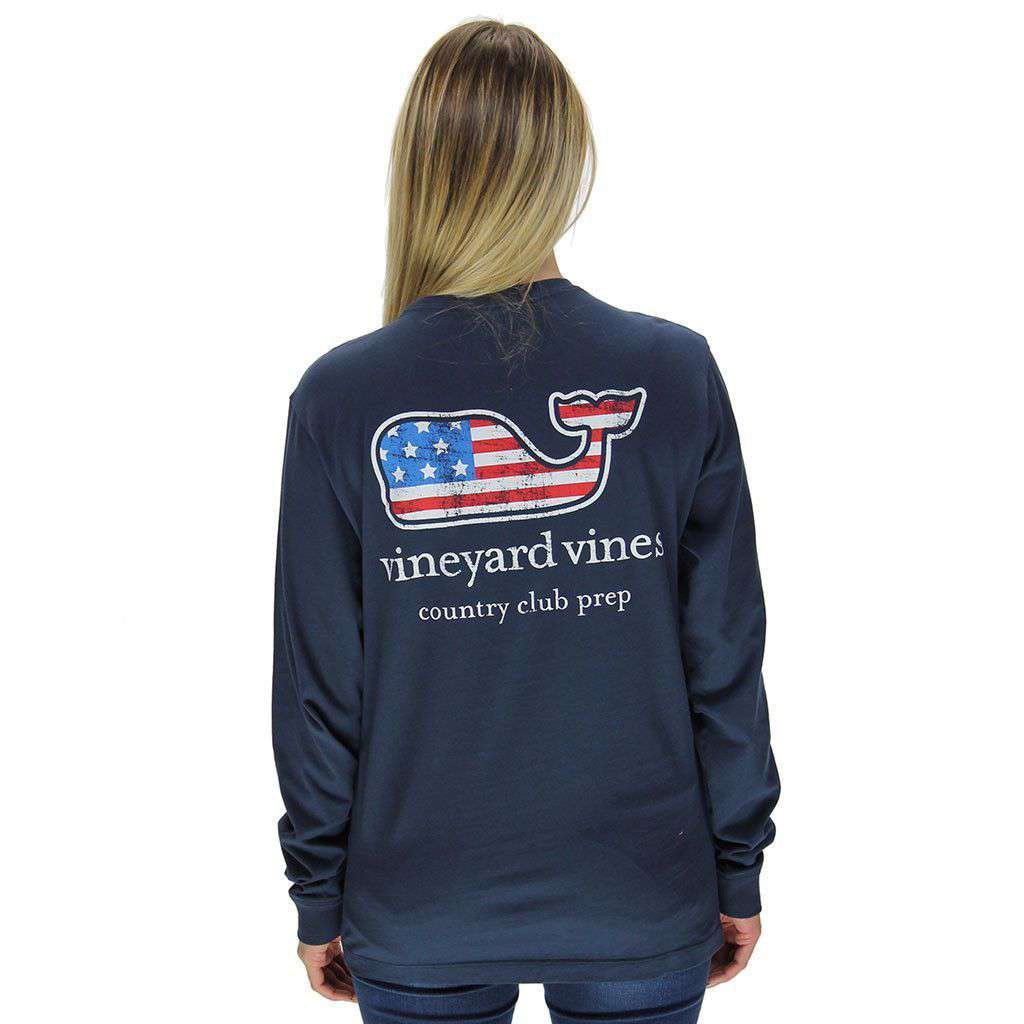 Flag Whale Country Club Prep Long Sleeve Tee in Blue Blazer by Vineyard Vines - Country Club Prep