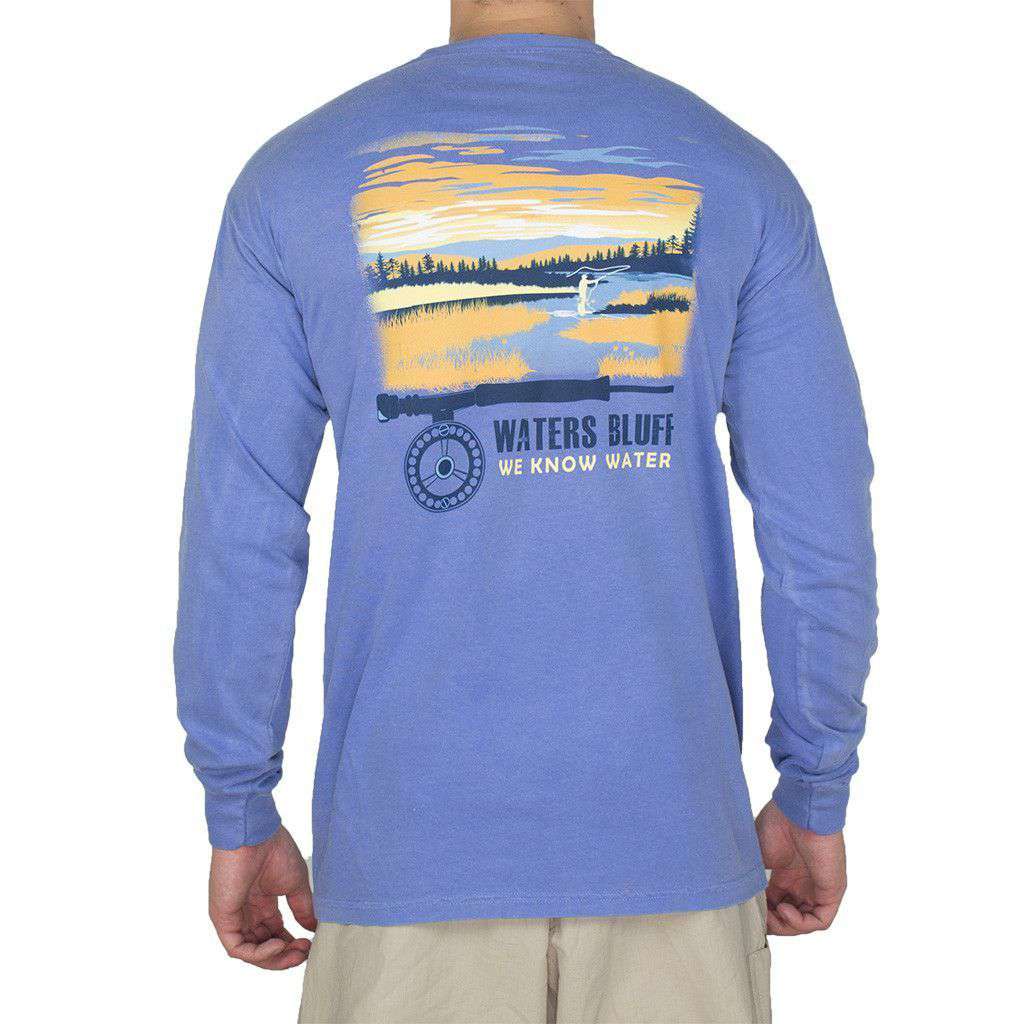 Fly Fisher Long Sleeve Tee Shirt in Flo Blue by Waters Bluff - Country Club Prep