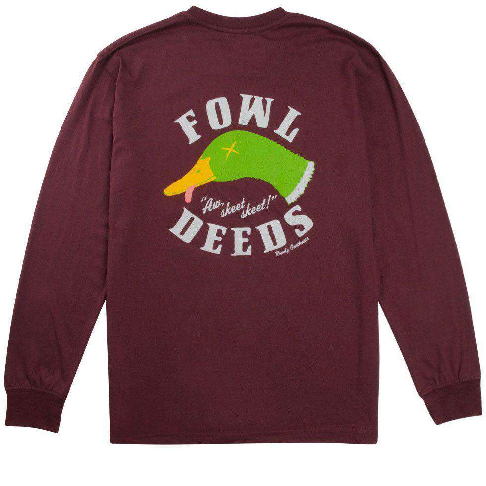 Fowl Deeds Long Sleeve Pocket Tee Shirt in Oxblood by Rowdy Gentleman - Country Club Prep