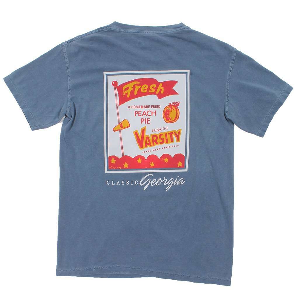 Fresh Peach Pie Pocket T-Shirt in Washed Denim by Classic Georiga - Country Club Prep