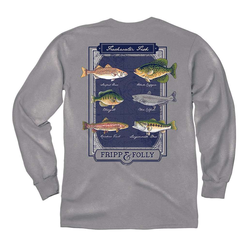 Freshwater Fish Long Sleeve Tee in Grey by Fripp & Folly - Country Club Prep