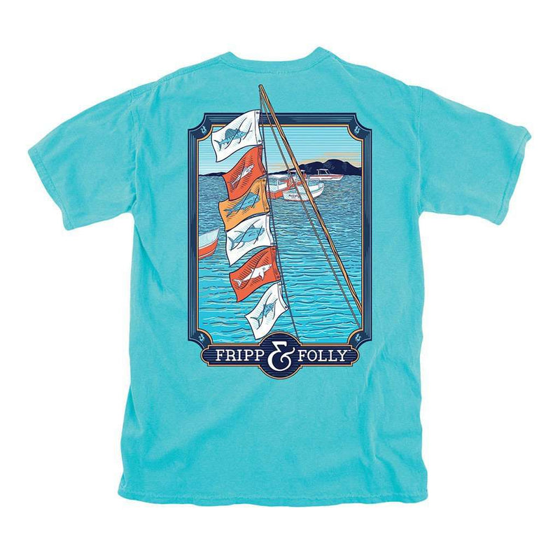 Game Release Flags Tee in Lagoon Blue by Fripp & Folly - Country Club Prep