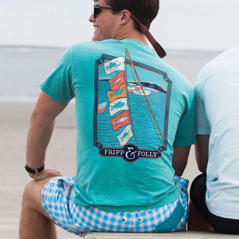Game Release Flags Tee in Lagoon Blue by Fripp & Folly - Country Club Prep