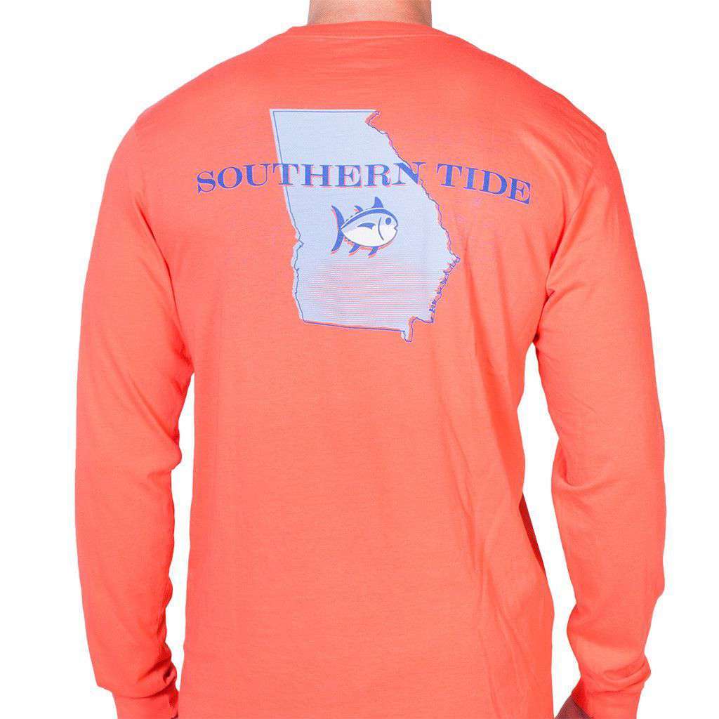 Georgia Long Sleeve State Tee Shirt in Hot Coral by Southern Tide - Country Club Prep