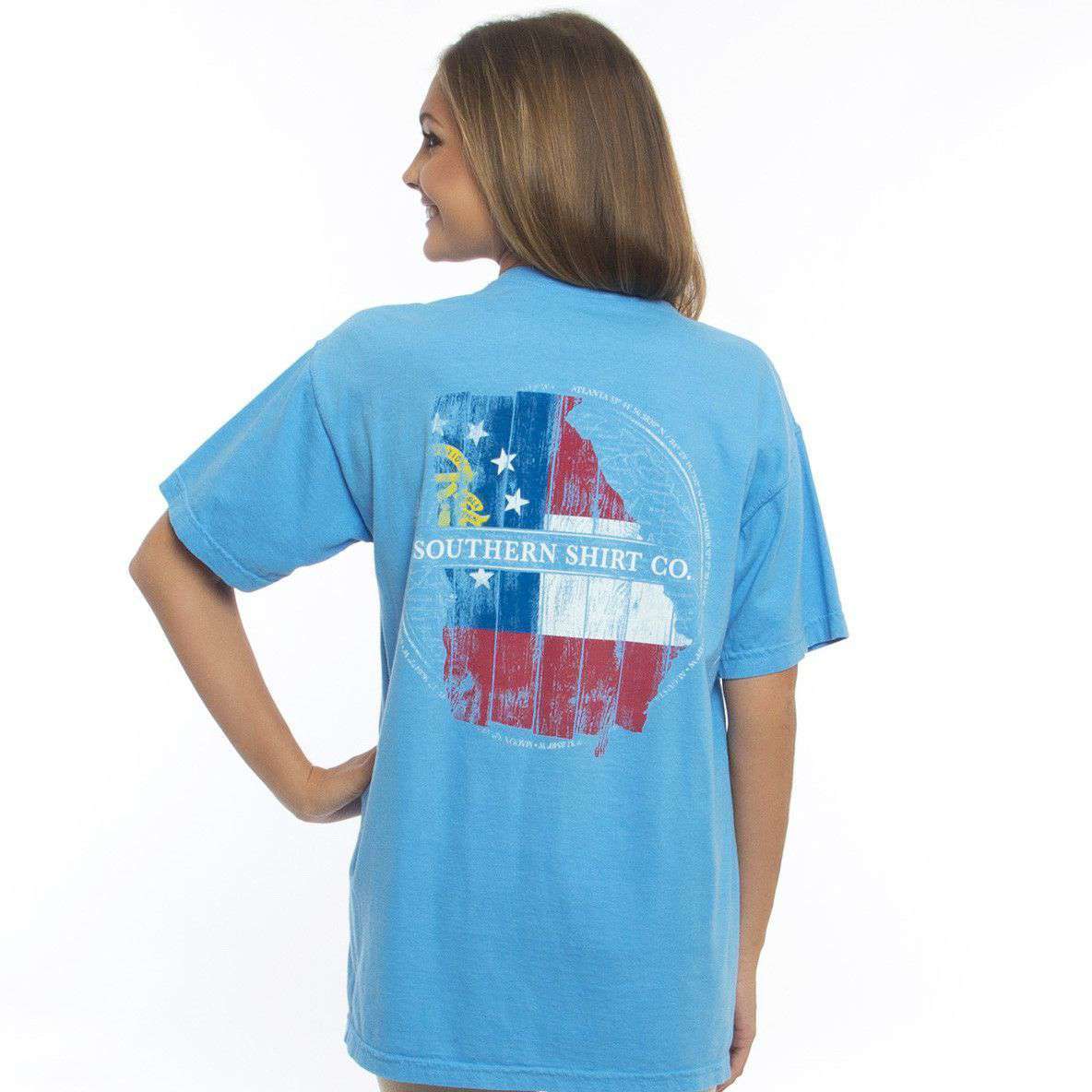 Georgia Wooden State Tee Shirt in Bonnie Blue by The Southern Shirt Co. - Country Club Prep