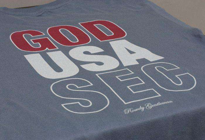 God, USA, SEC Long Sleeve Tee in Weathered Blue by Rowdy Gentleman - Country Club Prep