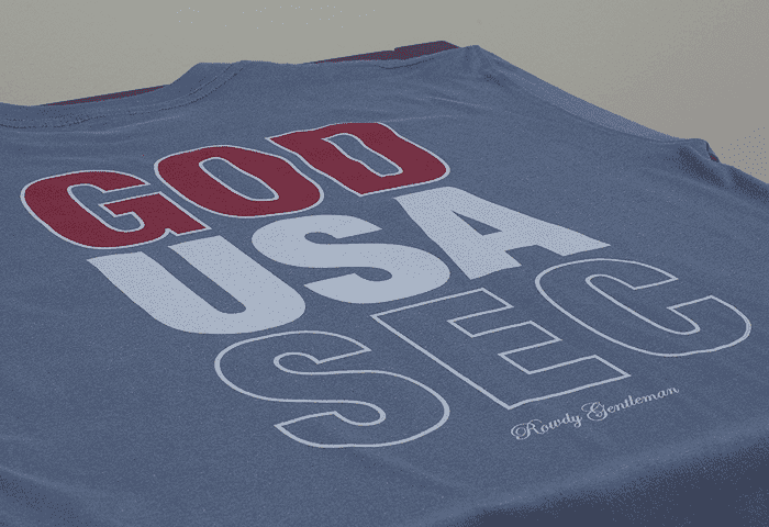God, USA, SEC Tee in Weathered Blue by Rowdy Gentleman - Country Club Prep