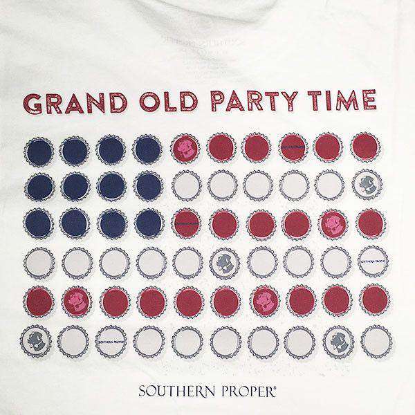 Grand Old Party Time Bottle Cap Flag Long Sleeve Tee in White by Southern Proper - Country Club Prep