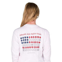 Grand Old Party Time Bottle Cap Flag Long Sleeve Tee in White by Southern Proper - Country Club Prep