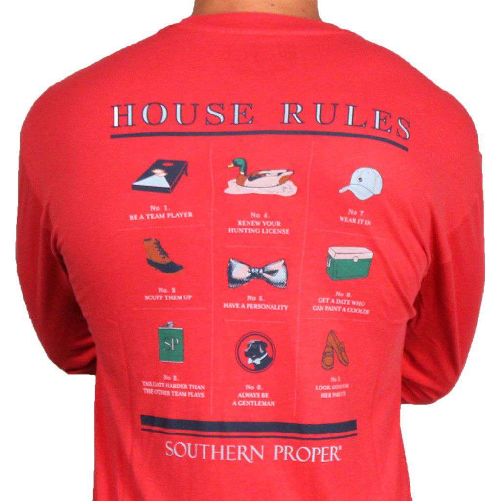 House Rules Long Sleeve Tee in Red by Southern Proper - Country Club Prep